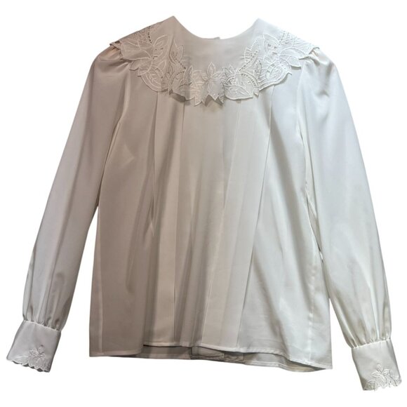 Vintage Michelle Stuart Women's Button Back Blouse Size 8 White Lightweight - Picture 1 of 12